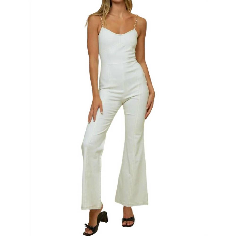 NEW BLUE BLUSH chain shoulder detail denim jumpsuit in white